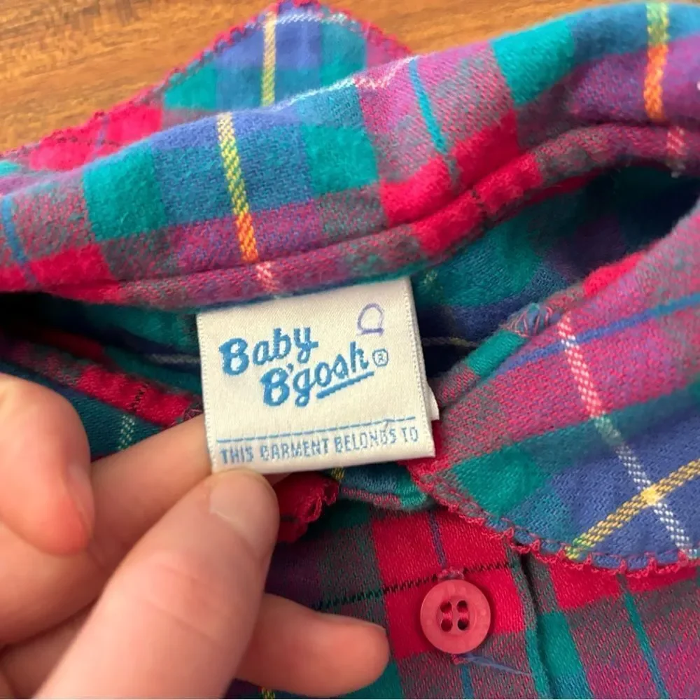 Osh Kosh B’Gosh Baby B’Gosh vintage pink/purple/teal plaid long sleeve jumpsuit